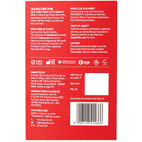 Buy Phy Mountain Rain Eau De Toilette Vegan, Long Lasting Fragrance