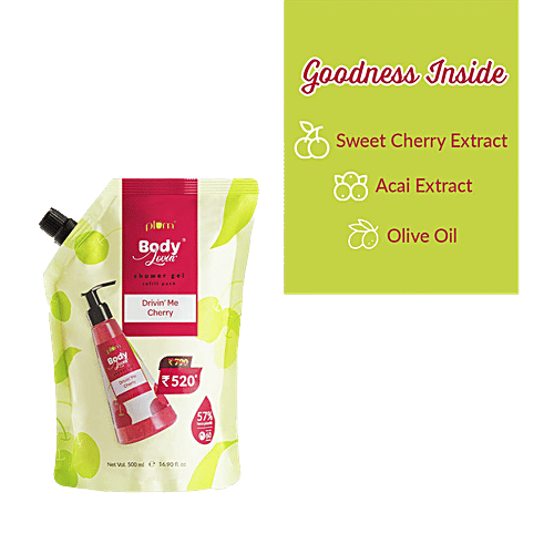 Plum BodyLovin’ Drivin’ Me Cherry Shower Gel Refill Pack - Acai Extract, Vegan, Cruelty-Free, 500 ml  