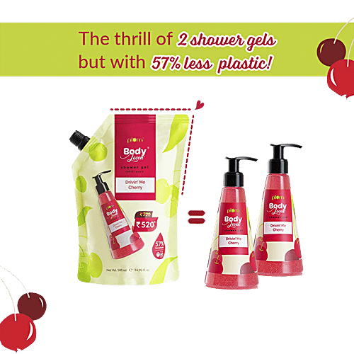 Plum BodyLovin’ Drivin’ Me Cherry Shower Gel Refill Pack - Acai Extract, Vegan, Cruelty-Free, 500 ml  