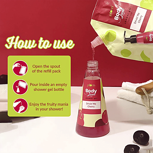 Plum BodyLovin’ Drivin’ Me Cherry Shower Gel Refill Pack - Acai Extract, Vegan, Cruelty-Free, 500 ml  