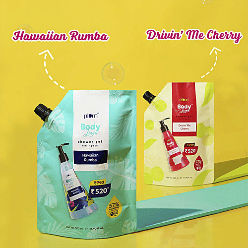 Plum BodyLovin’ Drivin’ Me Cherry Shower Gel Refill Pack - Acai Extract, Vegan, Cruelty-Free, 500 ml  