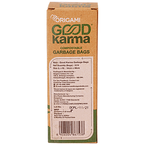Origami Good Karma Compostable Garbage Bags - Medium, Biodegradable, Used For Wet & Dry Waste, 15 pcs  Compostable
 Biodegradable