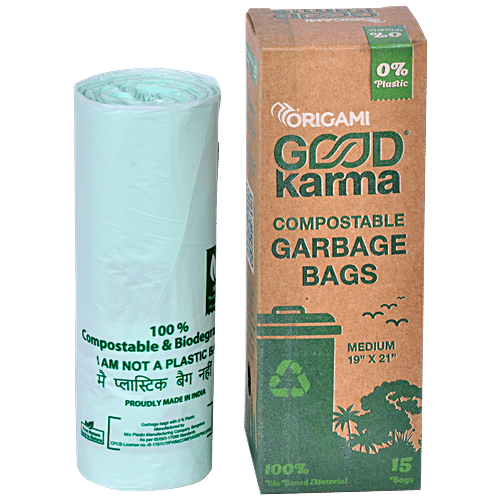 Origami Good Karma Compostable Garbage Bags - Medium, Biodegradable, Used For Wet & Dry Waste, 15 pcs  Compostable
 Biodegradable