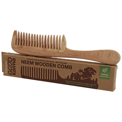 Origami Good Karma Neem Wooden Comb - May Help To Reduce Dandruff & Excess Oil, Eco Friendly, 1 pc  
