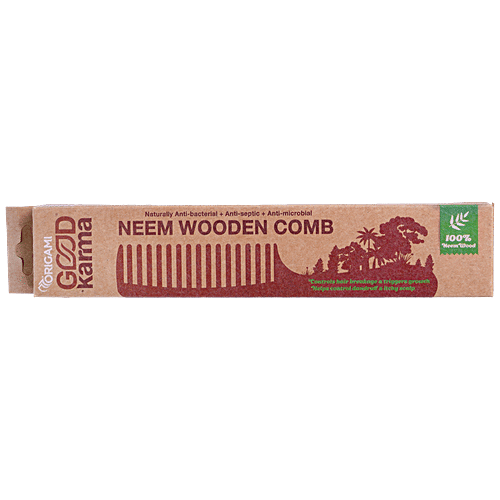 Origami Good Karma Neem Wooden Comb - May Help To Reduce Dandruff & Excess Oil, Eco Friendly, 1 pc  
