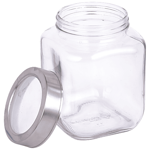 STOREHAUS Square Storage Jar - Clear Glass, Transparent, Multipurpose, For Kitchen Use, 1 L (Set of 2) 