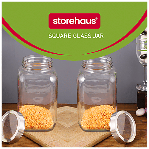 STOREHAUS Square Storage Jar - Clear Glass, Transparent, Multipurpose, For Kitchen Use, 2.7 L (1 pc) 