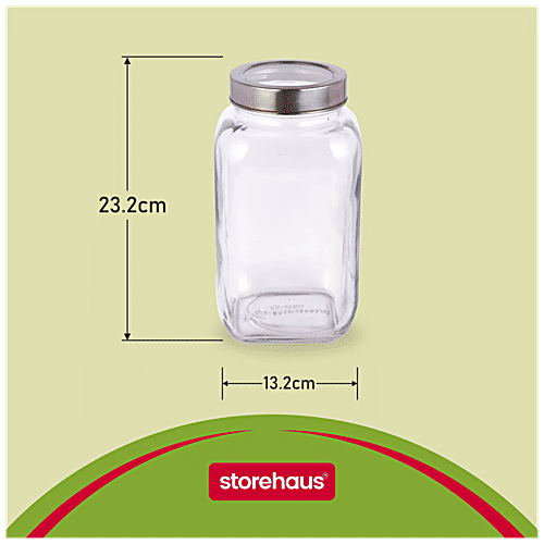 STOREHAUS Square Storage Jar - Clear Glass, Transparent, Multipurpose, For Kitchen Use, 2.7 L (1 pc) 