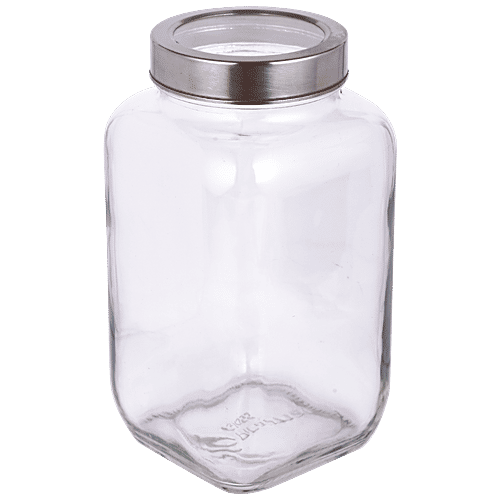 STOREHAUS Square Storage Jar - Clear Glass, Transparent, Multipurpose, For Kitchen Use, 2.7 L (1 pc) 