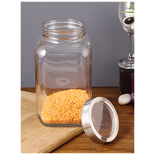 STOREHAUS Square Storage Jar - Clear Glass, Transparent, Multipurpose, For Kitchen Use, 2.7 L (1 pc) 