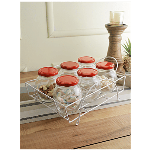 Buy STOREHAUS White Wire Stand With Matka Jars Elegant Organiser