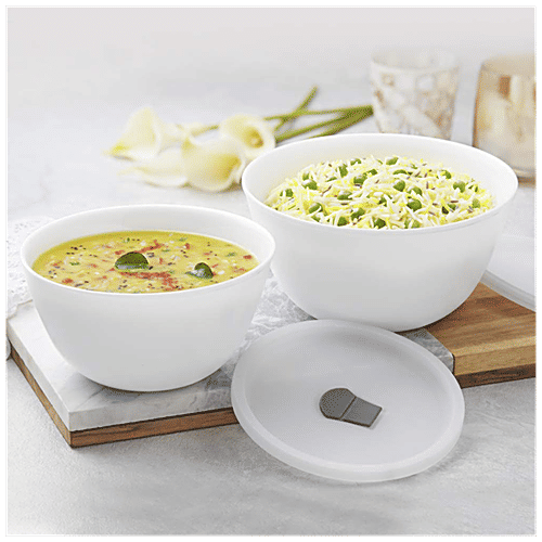 Buy Larah by Borosil Bowl Set With Lid Multipurpose, Freezer Safe