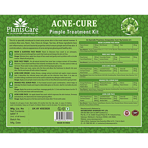Plants Care Acne Cure Pimple Treatment Kit & Neem & Aloevera Face Wash - Rich In Anti-Bacterial Properties, 2 pcs  