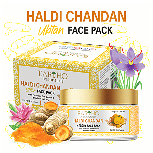 Eartho Essentials Haldi Chandan Ubtan Face Pack - Turmeric, Sandalwood & Saffron, Removes Tan, Prevents Wrinkles, 50 g