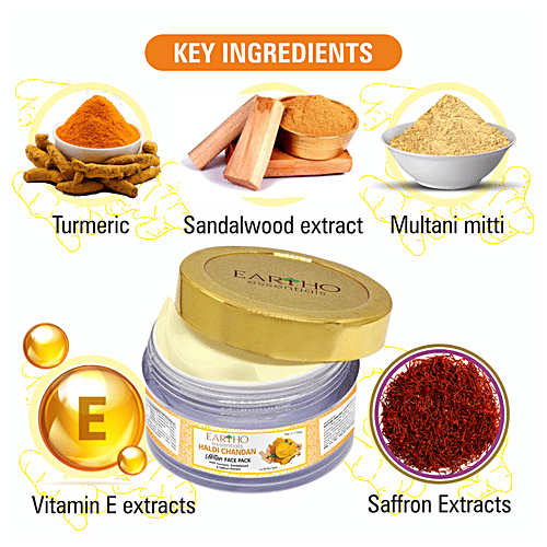 Eartho Essentials Haldi Chandan Ubtan Face Pack - Turmeric, Sandalwood & Saffron, Removes Tan, Prevents Wrinkles, 50 g