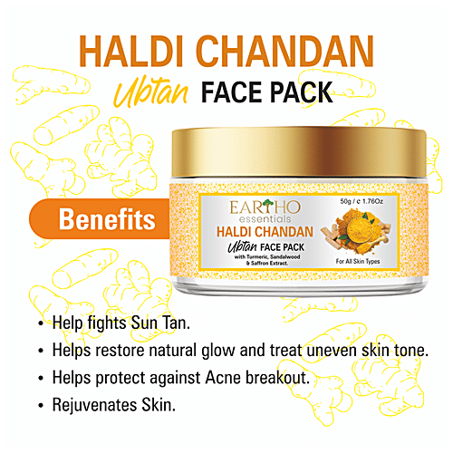 Eartho Essentials Haldi Chandan Ubtan Face Pack - Turmeric, Sandalwood & Saffron, Removes Tan, Prevents Wrinkles, 50 g