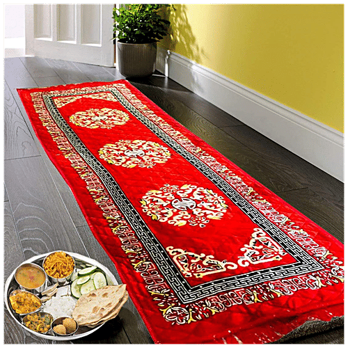 Kuber Industries Velvet Floor Mat/Rug - Soft, For Kitchen, Living Room, Lobby, 182x63 cm, Red, 1 pc