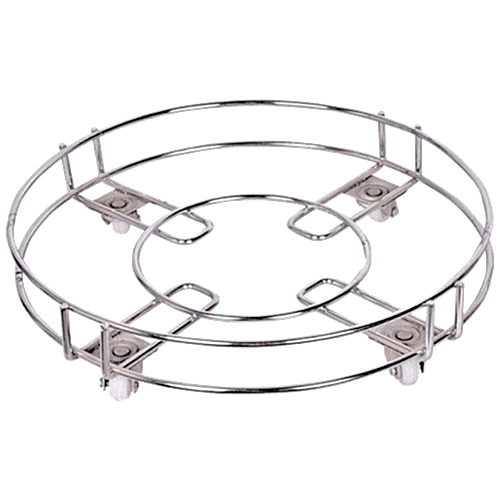 Kuber Industries Stainless Steel Cylinder Trolly/Stand - With 4 Wheels, CTKTC021828, Silver, Standard, 1 pc