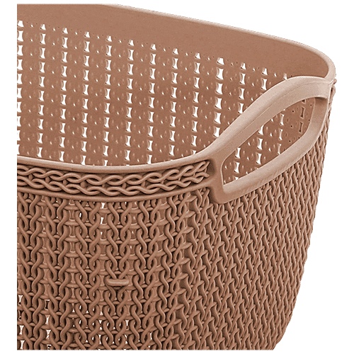 Kuber Industries Unbreakable Plastic Storage Basket - With Handle, CTKTC042889, For Multipurpose Use, Brown, Large, 1 pc