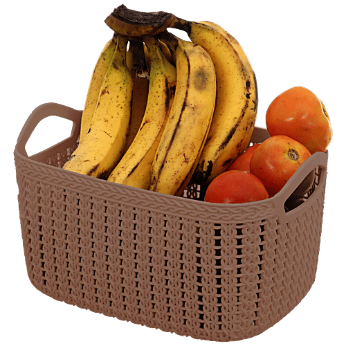 Kuber Industries Unbreakable Plastic Storage Basket - With Handle, CTKTC042889, For Multipurpose Use, Brown, Large, 1 pc