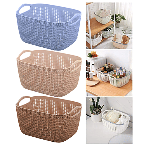Kuber Industries Unbreakable Plastic Storage Basket - With Handle, CTKTC042889, For Multipurpose Use, Brown, Large, 1 pc