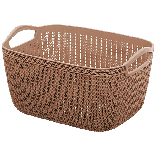 Kuber Industries Unbreakable Plastic Storage Basket - With Handle, CTKTC042889, For Multipurpose Use, Brown, Large, 1 pc