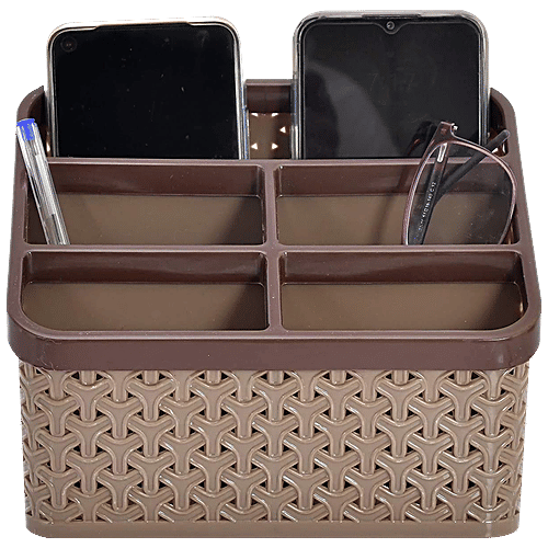 Kuber Industries Plastic Storage Organiser - Stationery Box, KUBMART3241, Pen/Pencil Holder, Brown, Large, 1 pc  