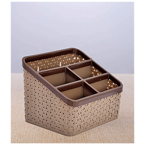Kuber Industries Plastic Storage Organiser - Stationery Box, KUBMART3241, Pen/Pencil Holder, Brown, Large, 1 pc  