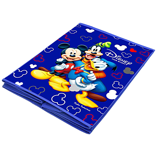 Kuber Industries Disney Team Mickey Printed Foldable Laundry Basket - With Lid & Handle, KUBMART1212, Royal Blue, 1 pc  
