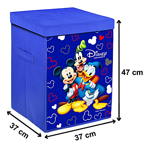 Kuber Industries Disney Team Mickey Printed Foldable Laundry Basket - With Lid & Handle, KUBMART1212, Royal Blue, 1 pc  