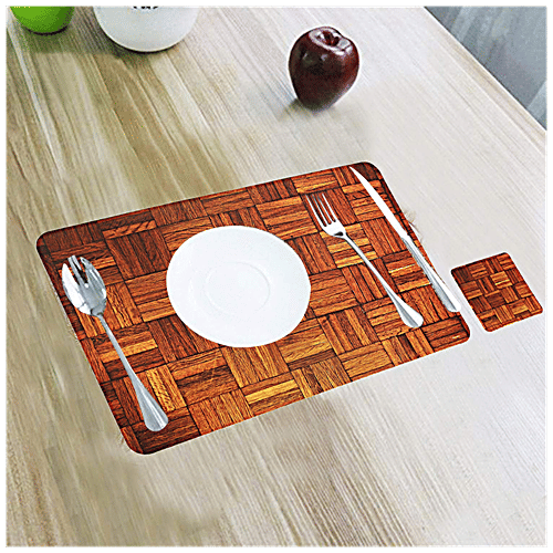 Kuber Industries Wooden Design PVC Place Mat Set With Tea Coasters - CTKTC032190, For Dining Table, Brown, Standard, 12 pcs  