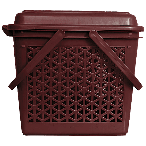 Kuber Industries Plastic Storage Basket - With Handle, KUBMART11096, Big Bin For Closet, Kitchen, Brown, Standard, 1 pc  