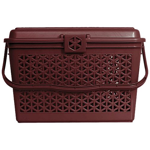 Kuber Industries Plastic Storage Basket - With Handle, KUBMART11096, Big Bin For Closet, Kitchen, Brown, Standard, 1 pc  