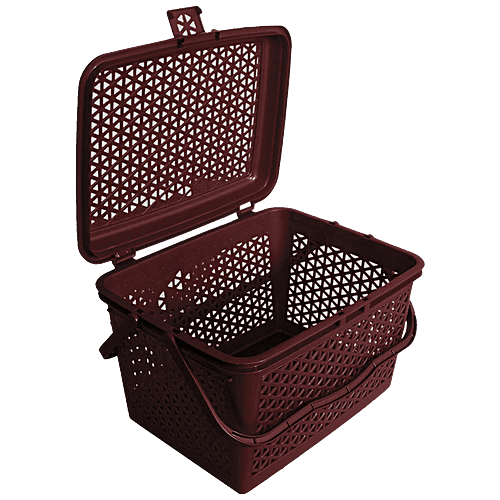 Kuber Industries Plastic Storage Basket - With Handle, KUBMART11096, Big Bin For Closet, Kitchen, Brown, Standard, 1 pc  