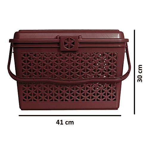 Kuber Industries Plastic Storage Basket - With Handle, KUBMART11096, Big Bin For Closet, Kitchen, Brown, Standard, 1 pc  