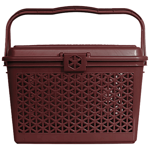 Kuber Industries Plastic Storage Basket - With Handle, KUBMART11096, Big Bin For Closet, Kitchen, Brown, Standard, 1 pc  
