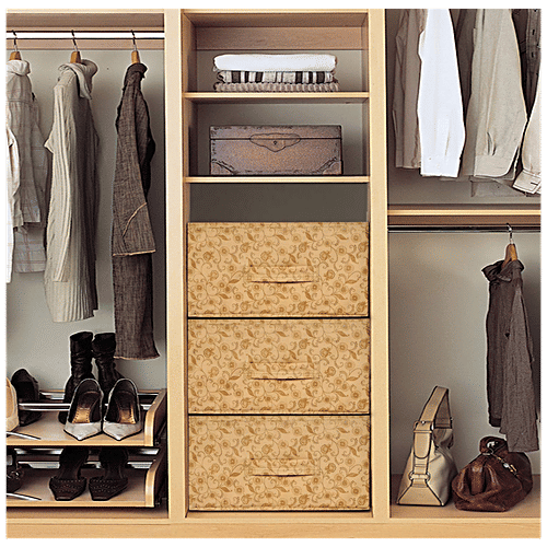 Kuber Industries Metallic Floral Printed Storage Organiser - KUBMART3483, 3-Replacement Drawer, Beige, Standard, 1 pc  