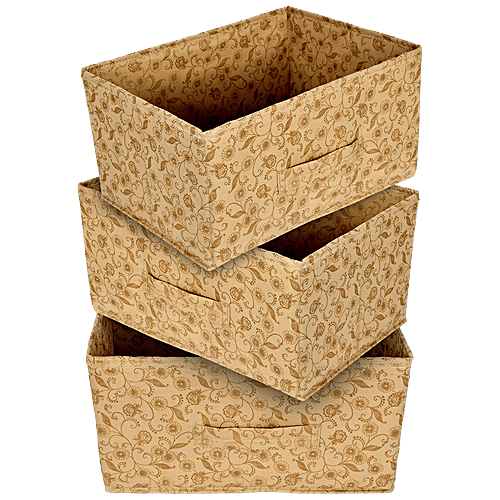 Kuber Industries Metallic Floral Printed Storage Organiser - KUBMART3483, 3-Replacement Drawer, Beige, Standard, 1 pc  