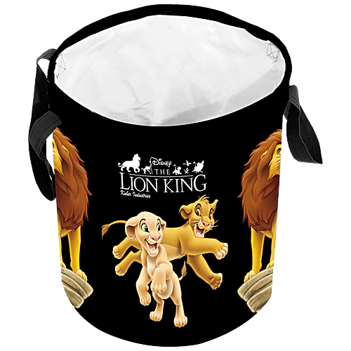 Kuber Industries Disney Lion King Printed Foldable Laundry Basket - With Handle, KUBMART11643, Round, Black, 45 L
