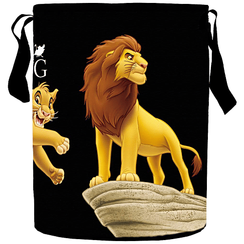 Kuber Industries Disney Lion King Printed Foldable Laundry Basket - With Handle, KUBMART11643, Round, Black, 45 L