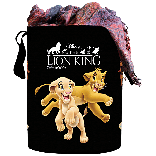 Kuber Industries Disney Lion King Printed Foldable Laundry Basket - With Handle, KUBMART11643, Round, Black, 45 L