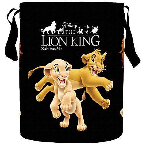 Kuber Industries Disney Lion King Printed Foldable Laundry Basket - With Handle, KUBMART11643, Round, Black, 45 L