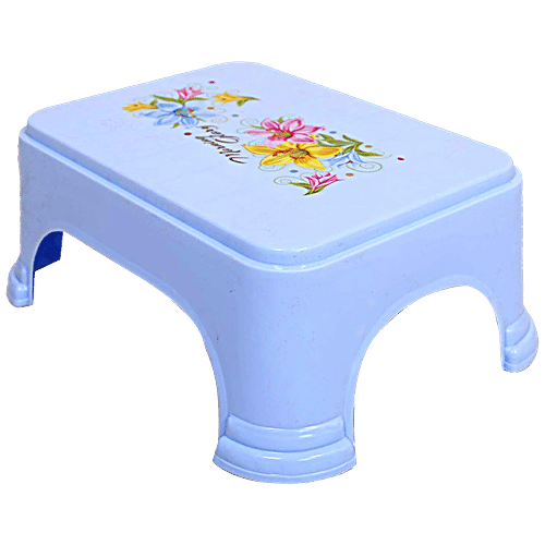 Kuber Industries Floral Printed Plastic Stool - KUBMART10857, Anti-Slip, Strong & Durable, For Home, Bathroom, Blue, 1 pc  