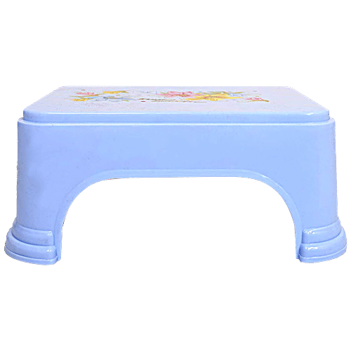 Kuber Industries Floral Printed Plastic Stool - KUBMART10857, Anti-Slip, Strong & Durable, For Home, Bathroom, Blue, 1 pc  