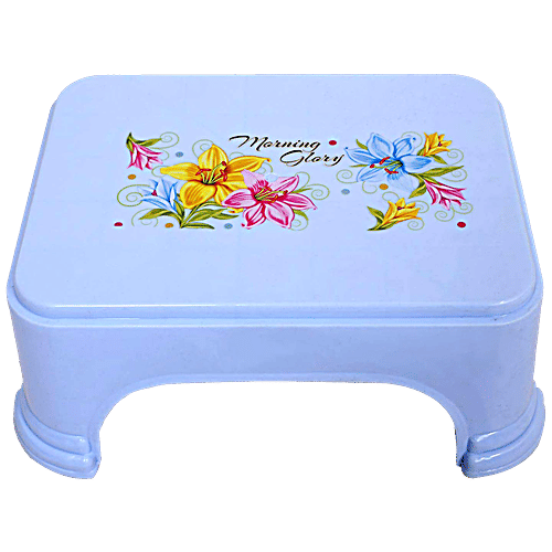 Kuber Industries Floral Printed Plastic Stool - KUBMART10857, Anti-Slip, Strong & Durable, For Home, Bathroom, Blue, 1 pc  