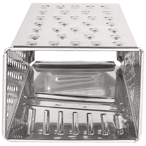 Kuber Industries Stainless Steel 5 In 1 Grater/Slicer - 4 Sides, For Cheese, Vegetables, Ginger & Garlic, Silver, 1 pc  