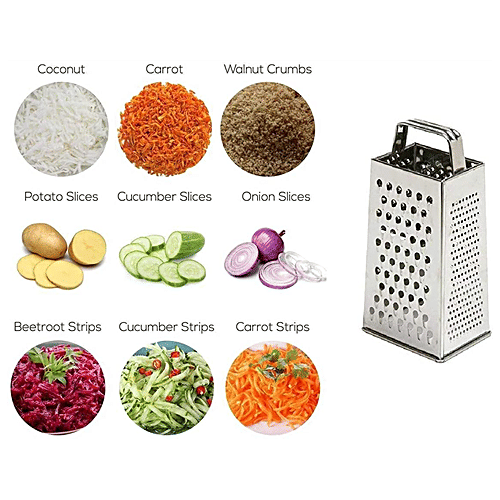 Kuber Industries Stainless Steel 5 In 1 Grater/Slicer - 4 Sides, For Cheese, Vegetables, Ginger & Garlic, Silver, 1 pc  