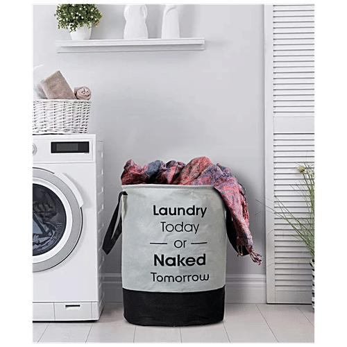 Kuber Industries Heart Home Foldable Laundry Organiser - With Handle, HEARTXY11447, Round, Grey & Black, 45 L  