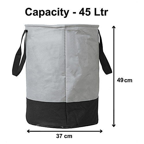 Kuber Industries Heart Home Foldable Laundry Organiser - With Handle, HEARTXY11447, Round, Grey & Black, 45 L  