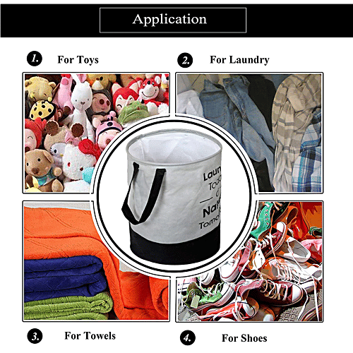 Kuber Industries Heart Home Foldable Laundry Organiser - With Handle, HEARTXY11447, Round, Grey & Black, 45 L  